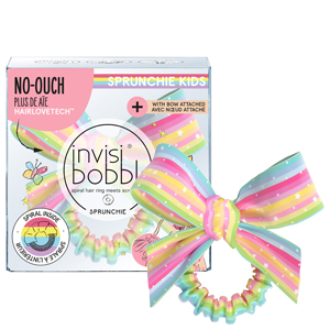 invisibobble KIDS SLIM SPRUNCHIE with BOW Lets Chase Rainbows Packaging and Single